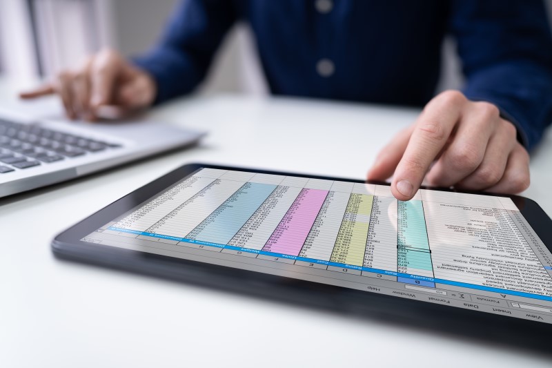 Employee using spreadsheets