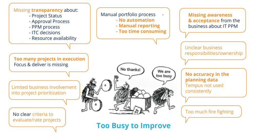 Graphic showing excuses for being too busy to improve